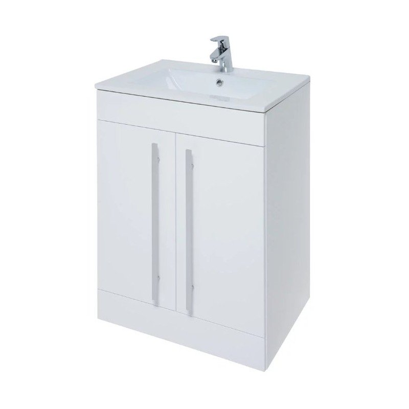 600mm Classic Floor Standing 2 Door Unit & Ceramic Basin - White